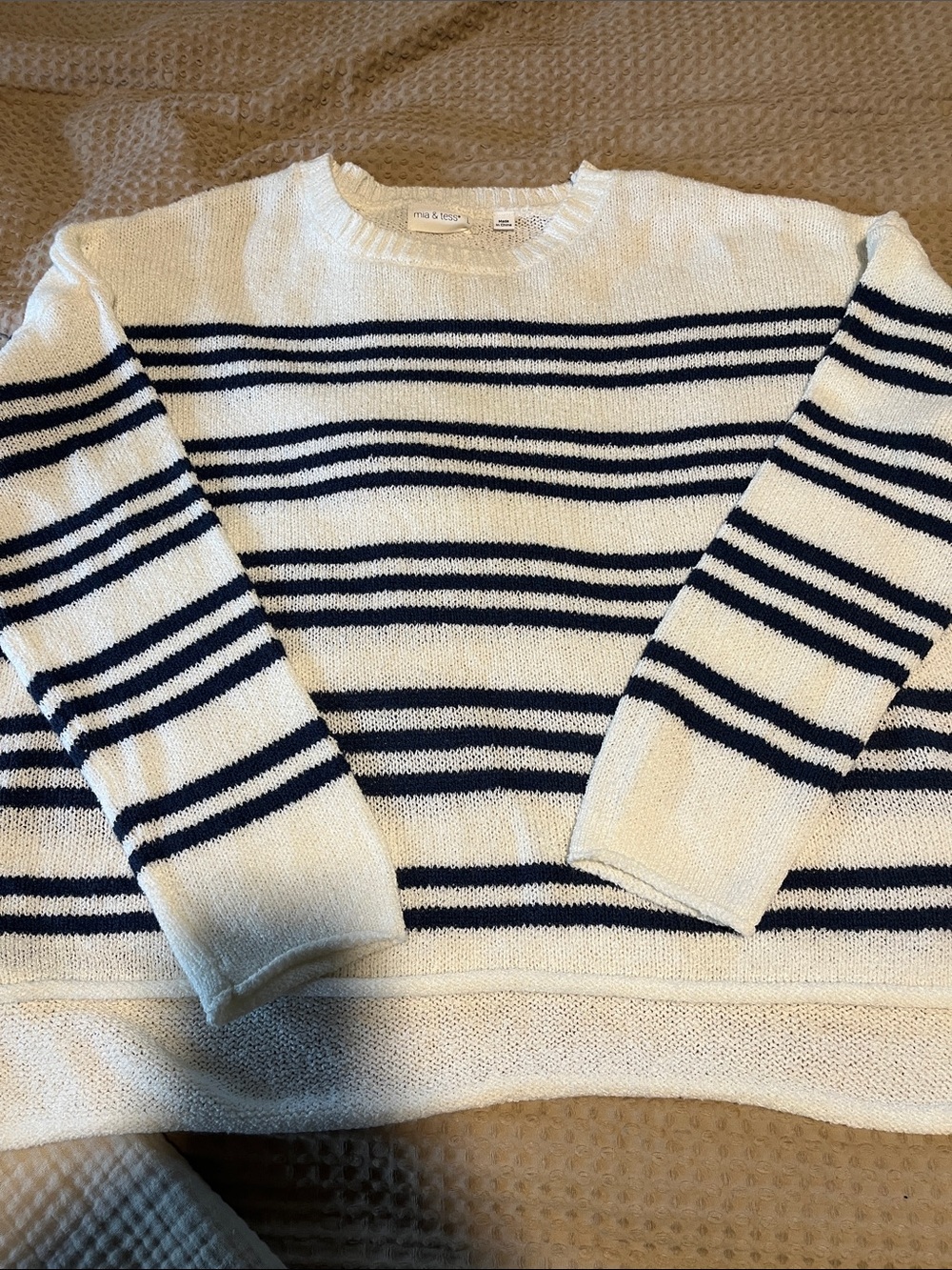 ma & me Cream and Navy Stripe Crewneck Sweater